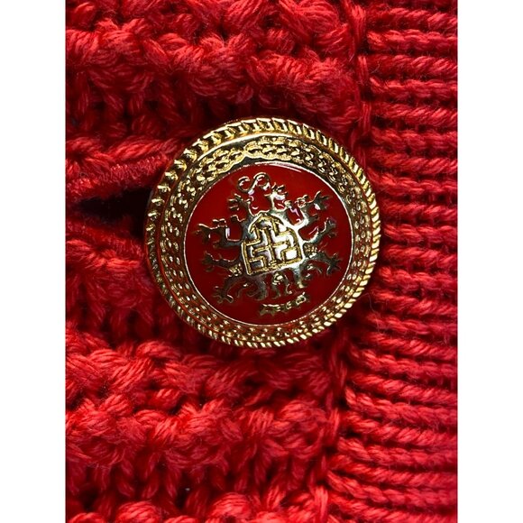 Exquise Red Cardigan Knit Joanna K. Gold Buttons Classic Crew Neck Medium - Picture 5 of 7